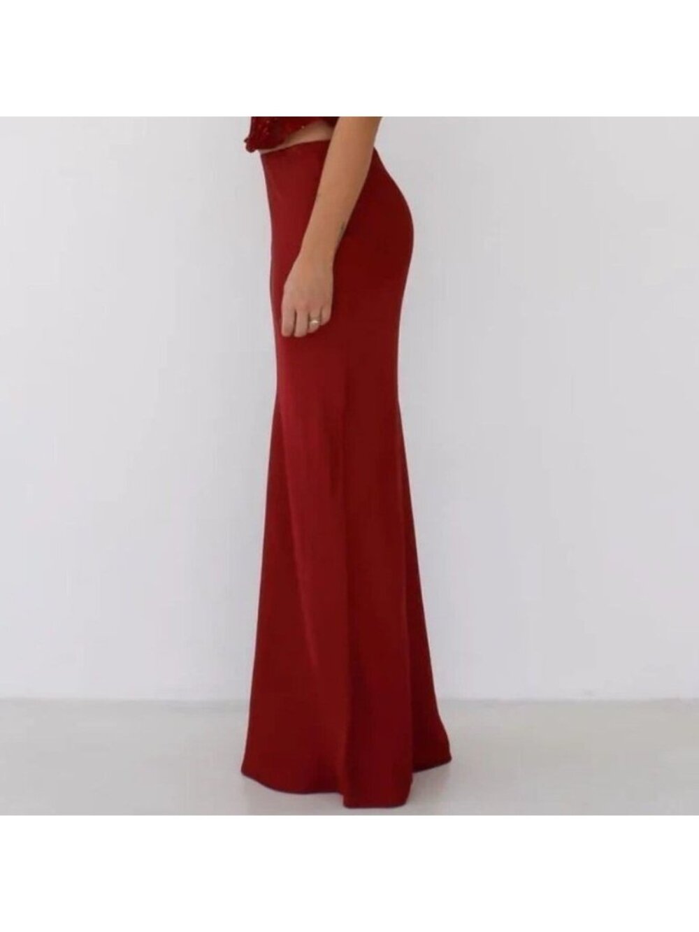 Rumored Archive Bias Maxi Skirt Womens XS Crimson Red Satin Slip Skirt 90s Style - Picture 4 of 6